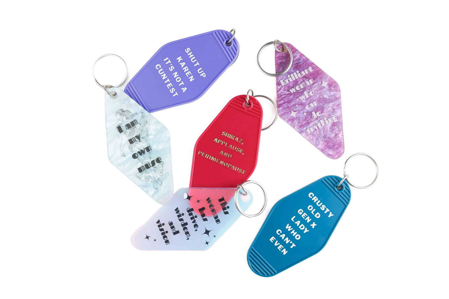 Shiraz Applause and Perimenopause Motel Keychain in Hot Flash Fuchsia