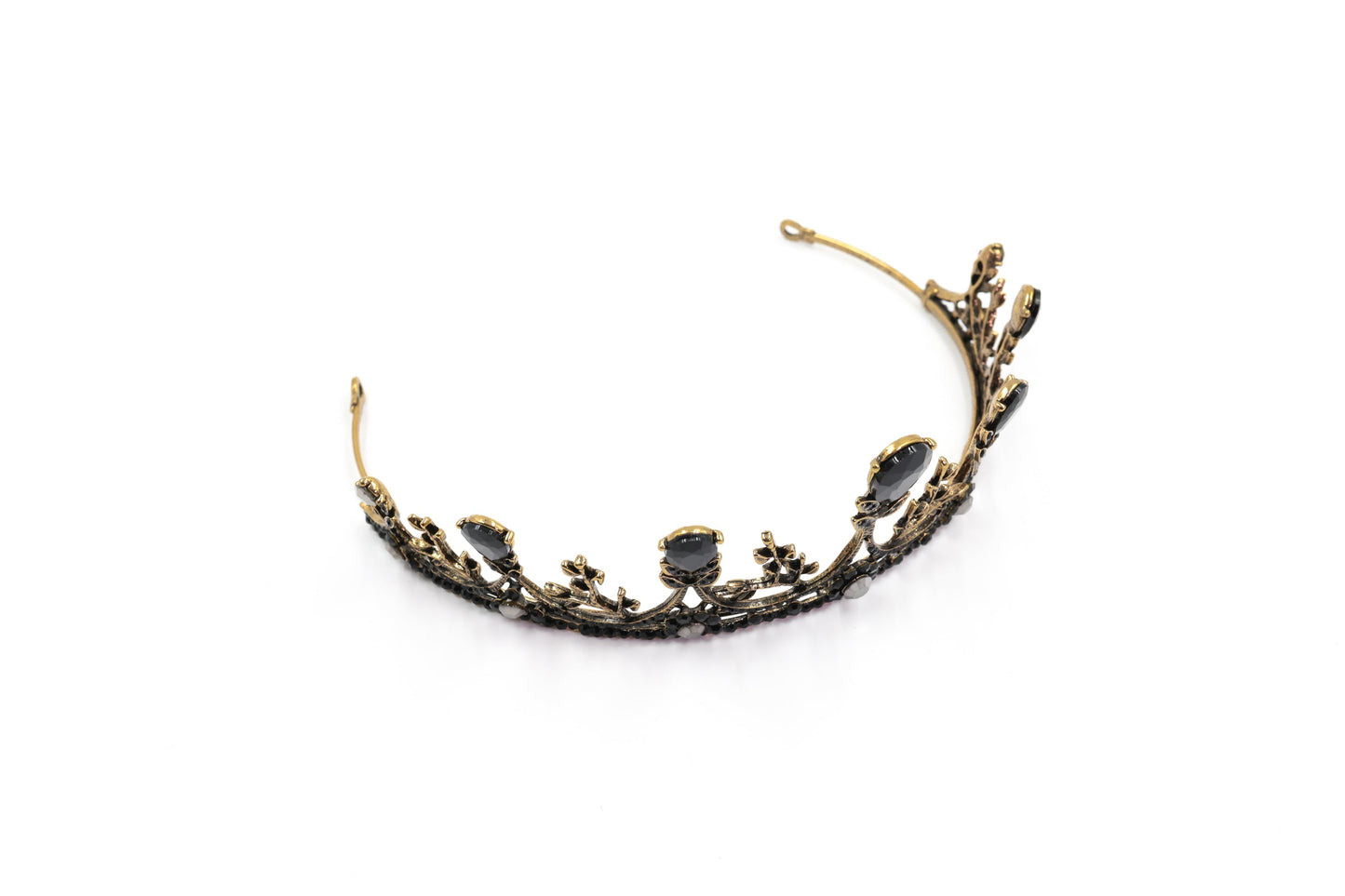 Midnight Blossom Tiara Crown in Gold with Black Gems