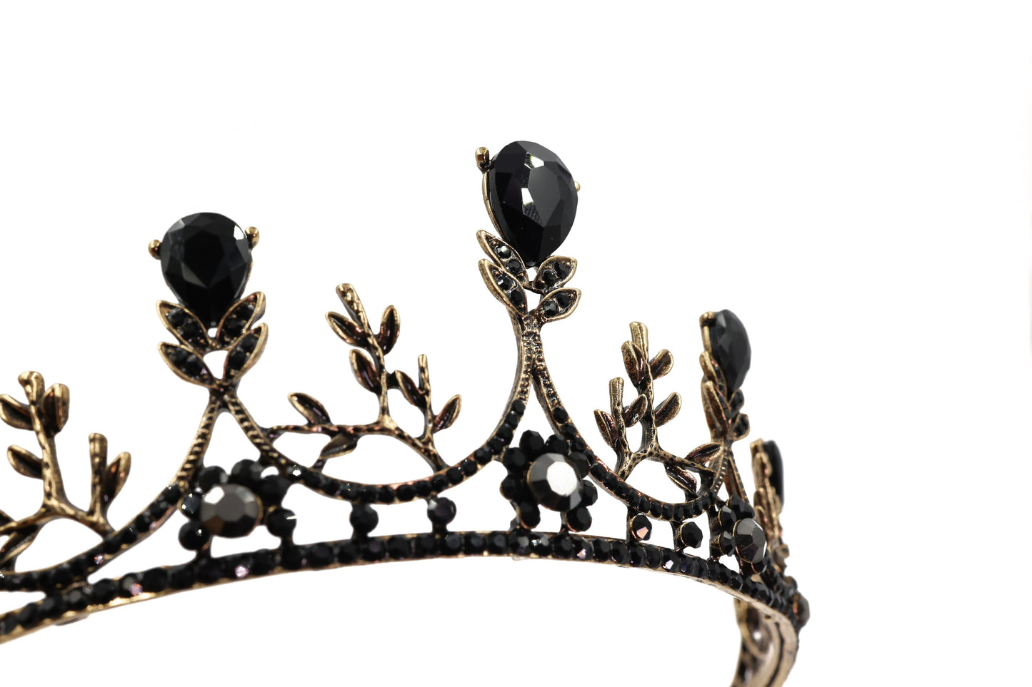 Midnight Blossom Tiara Crown in Gold with Black Gems