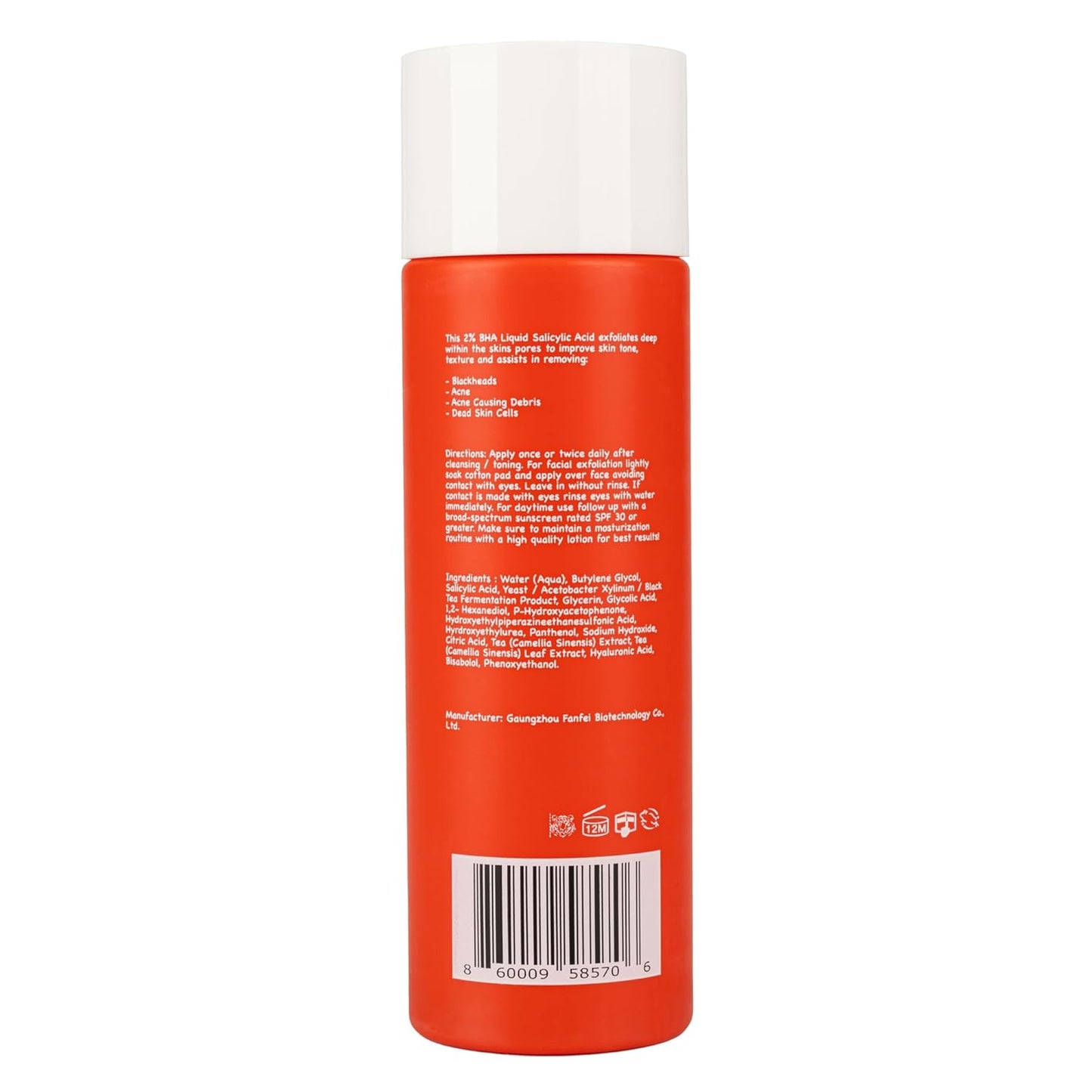 Antares Worldwide 2% BHA Liquid Salicylic Acid Skin Exfoliant 118ml / 4fl oz for Acne & Blackhead Removal with Hyaluronic Acid & SPF 30