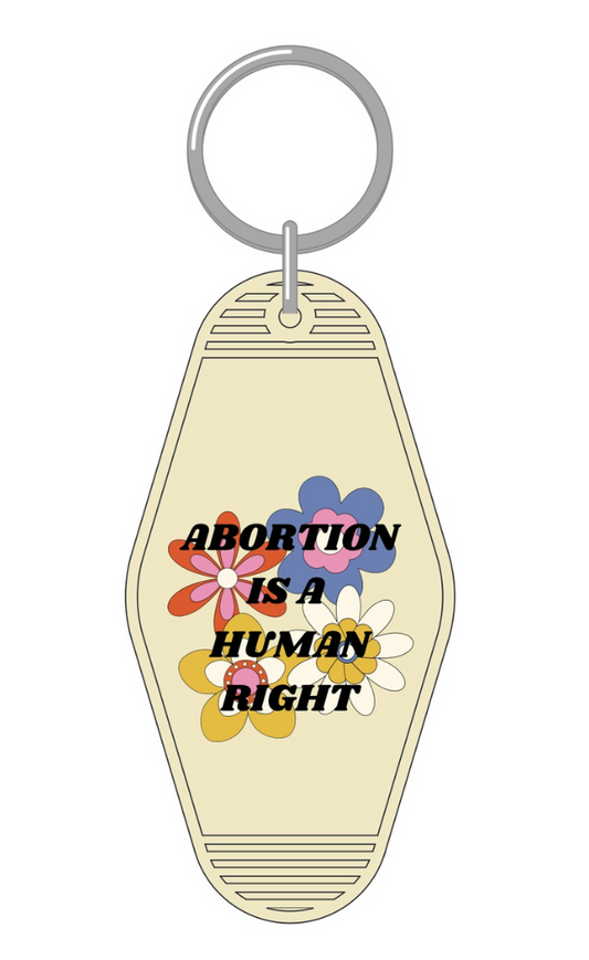 Abortion is a Human Right Keychain in Groovy '70s Flower Print