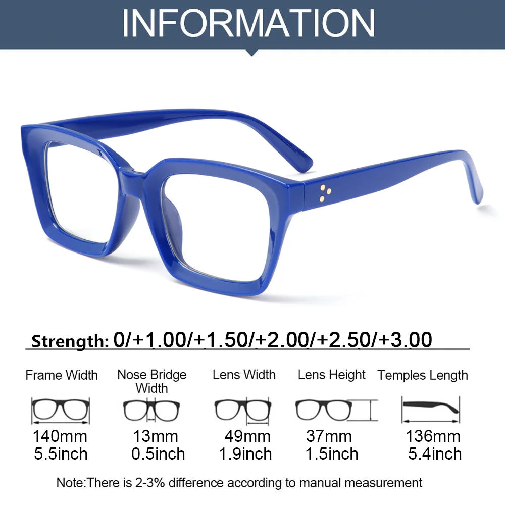 Fashion Square Reading Glasses for Men Women Large Frame Presbyopia