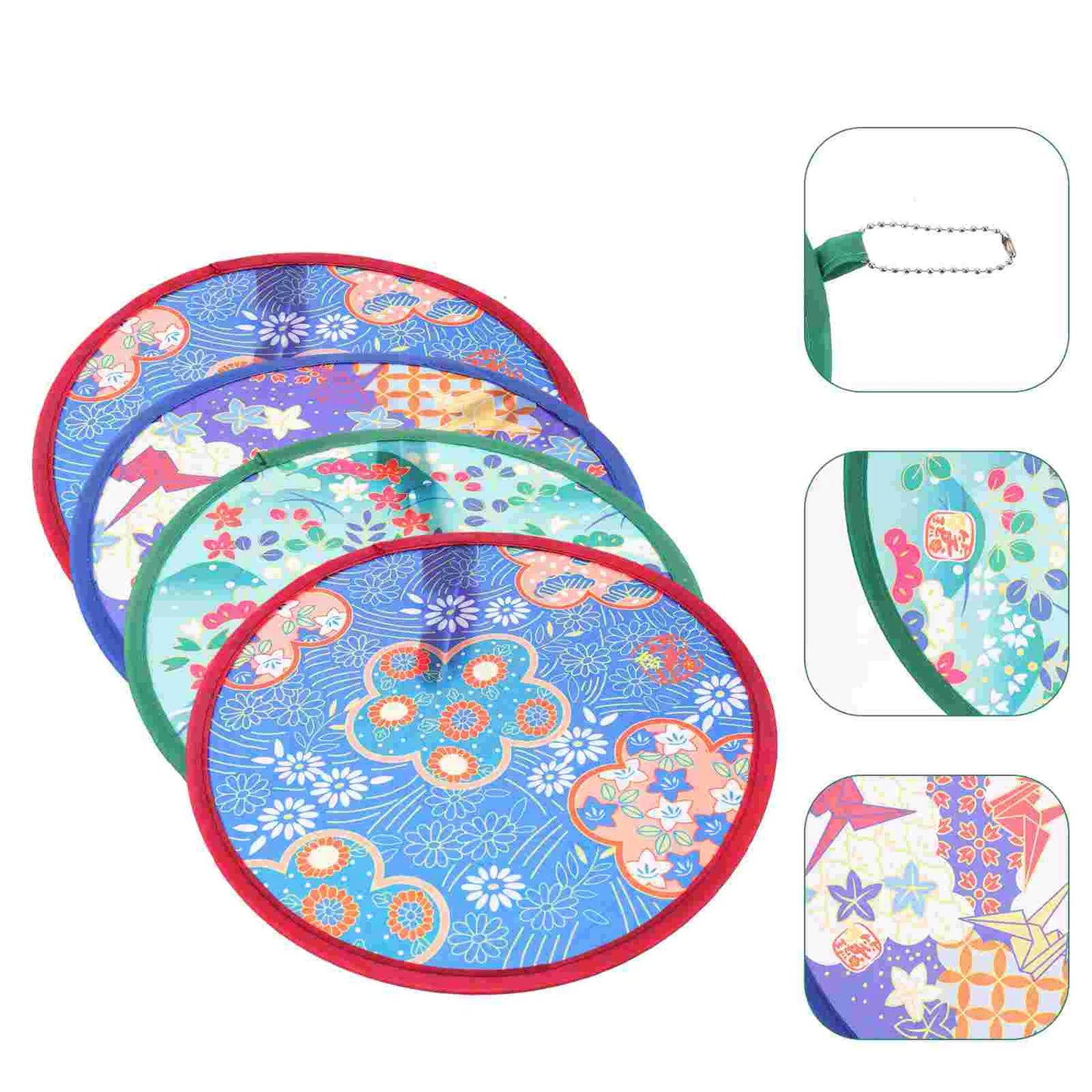 Round Folding Nylon Hand Fans - Set of 4