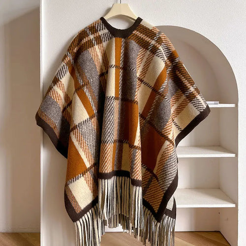 Vintage Tassel Plaid Capes & Ponchos Tourist Warm Imitation Cashmere