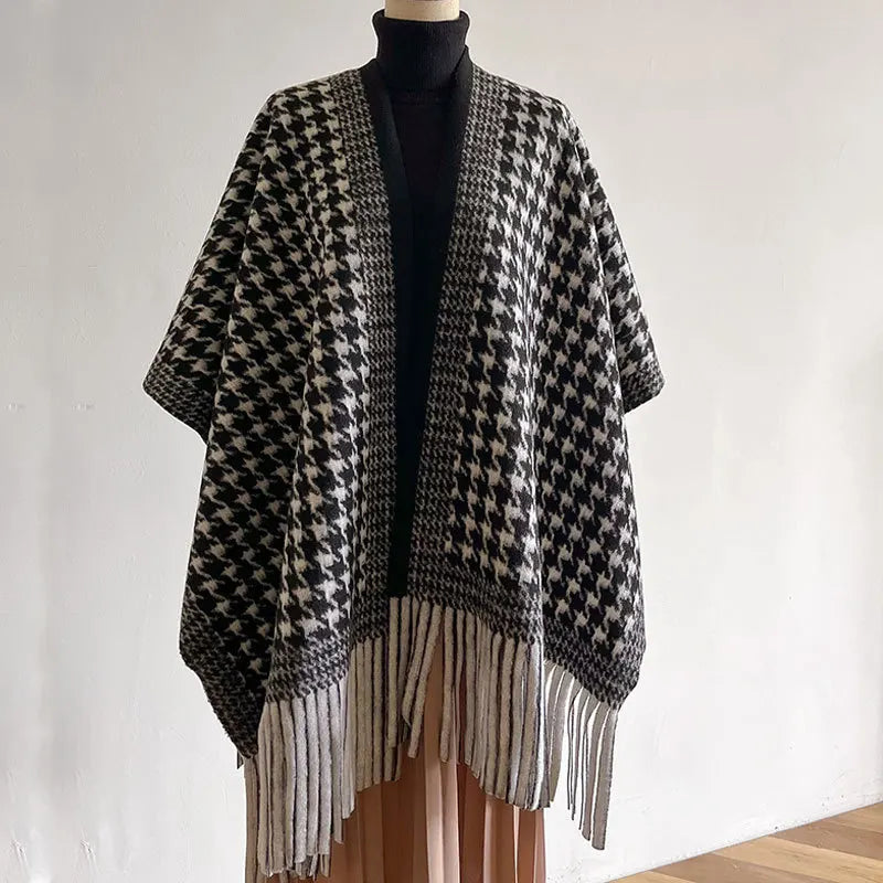 Vintage Tassel Plaid Capes & Ponchos Tourist Warm Imitation Cashmere