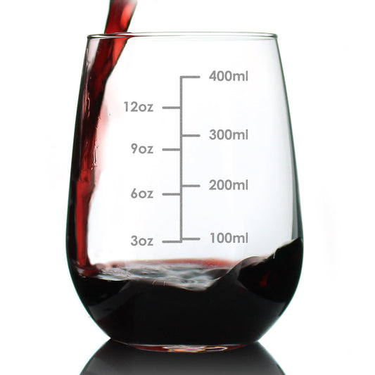 Stemless Wine Glass |  Engraved Measurement Lines Ounces and Metric - Large 17 Ounce
