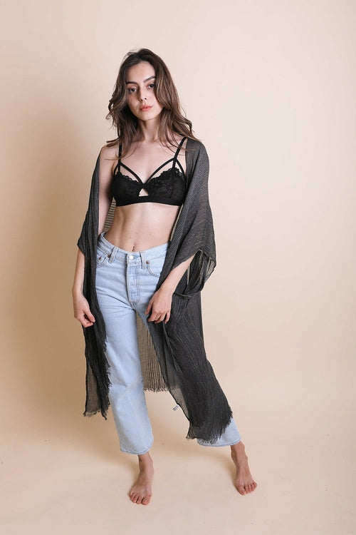 Pencil Stripe Lurex Trim Kimono